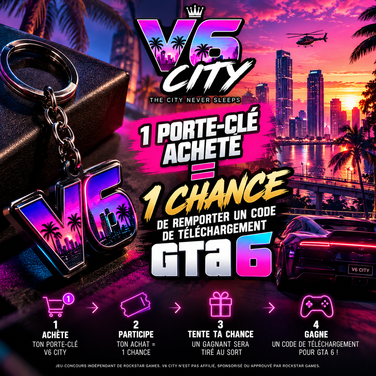 Porte clé V6 CITY KEY + 1 CHANCE DE REMPORTER UN CODE POUR LE JEUX GTA 6